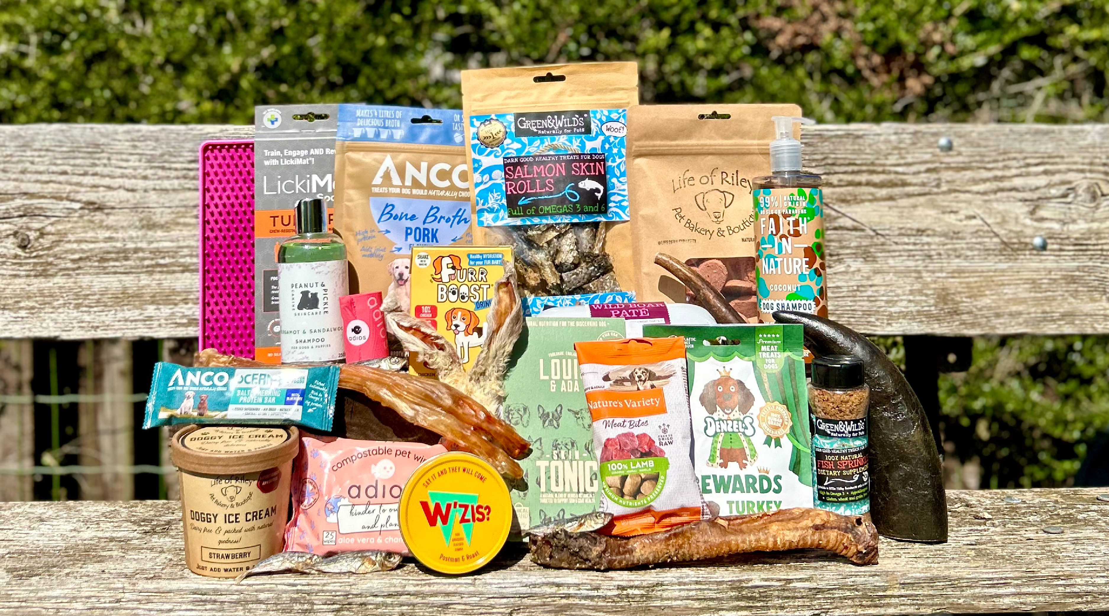 Natural dog treats, chews and care products
