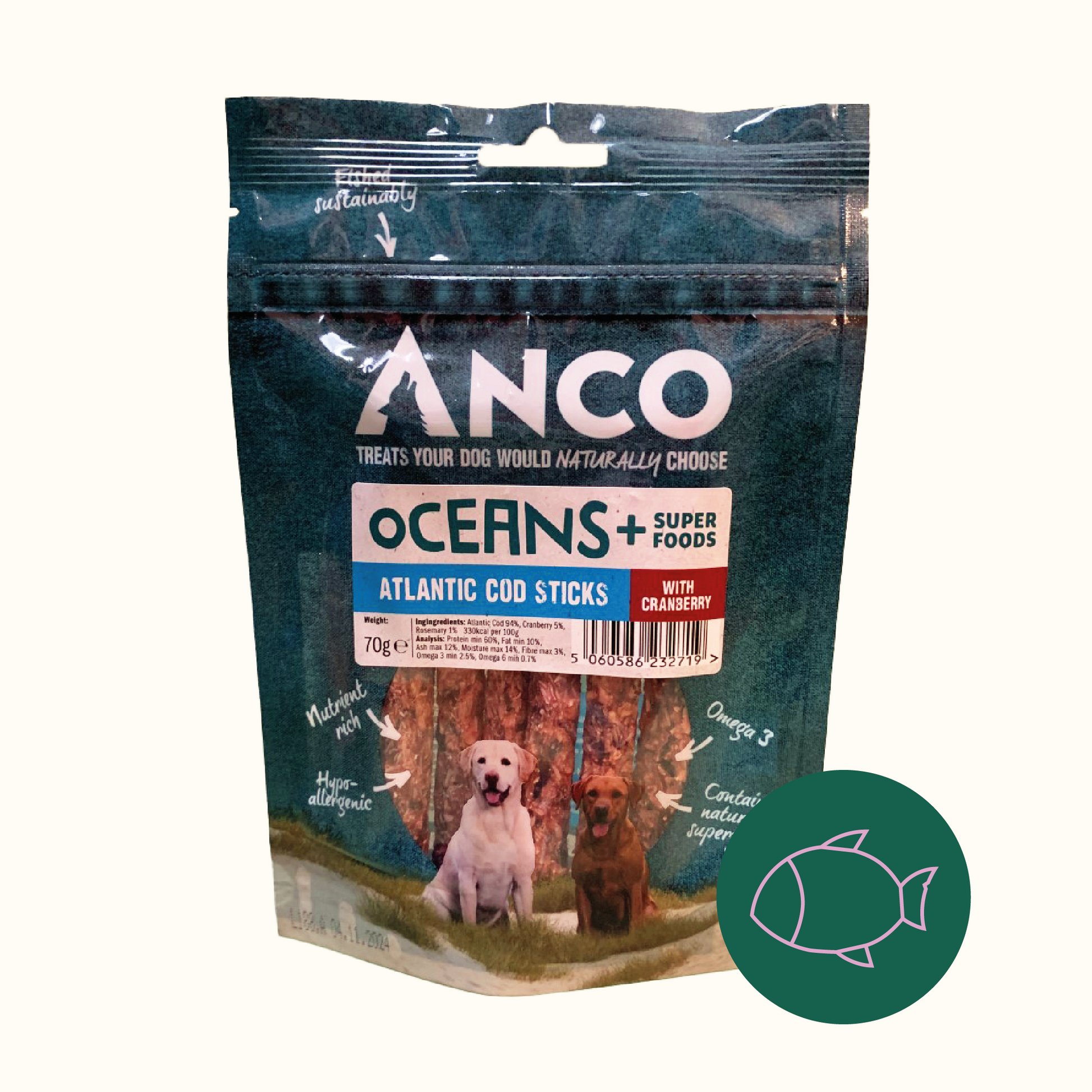 Anco Oceans Atlantic Cod Cranberry Healthy chew sticks for